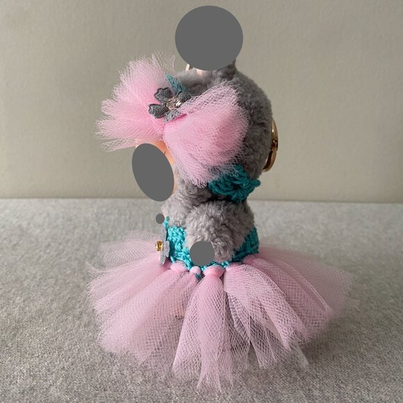 Handmade Crochet Blue Pink Sweetheart Neckline Tutu for 17cm Doll 2-Piece Set - Picture 4 of 6